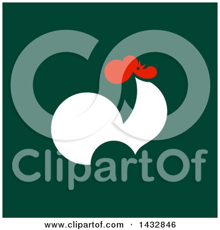 Clipart of a White and Red Silhouetted Rooster on Green - Royalty Free Vector Illustration by elena
