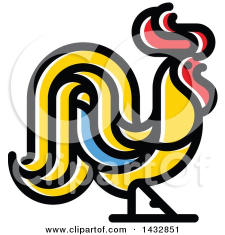 Clipart of a Red Yellow and Blue Rooster - Royalty Free Vector Illustration by elena