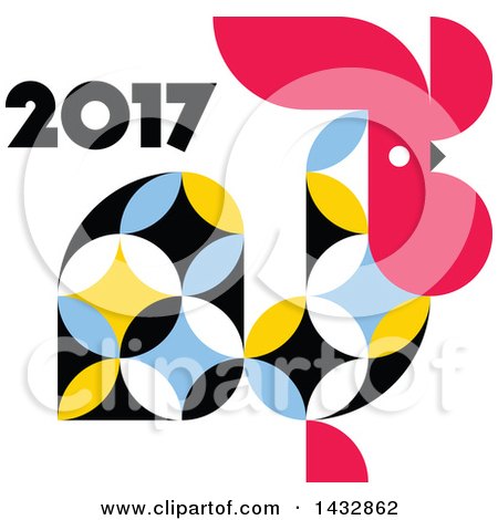 Clipart of a 2017 Year of the Rooster Chinese Zodiac Design - Royalty Free Vector Illustration by elena