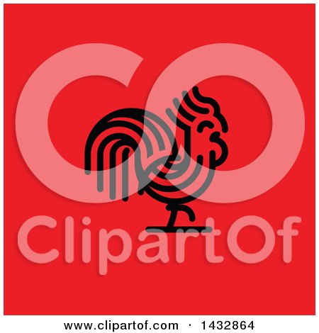 Clipart of a Black Rooster on Red - Royalty Free Vector Illustration by elena