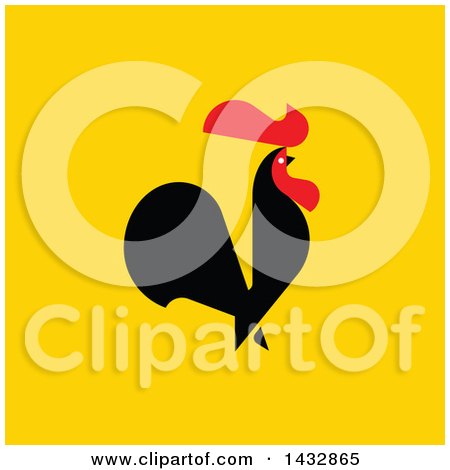 Clipart of a Red and Black Rooster Crowing on Yellow - Royalty Free Vector Illustration by elena
