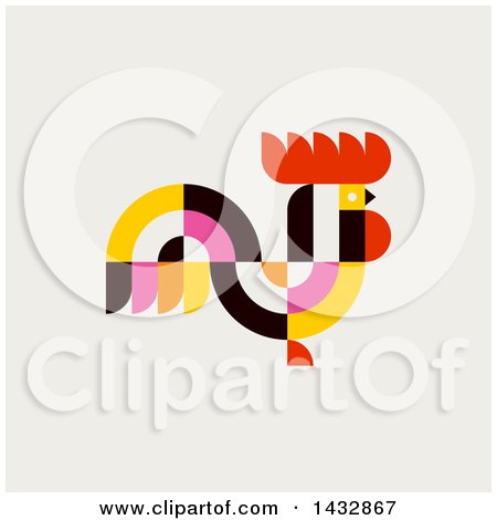 Clipart of a Colorful Rooster on Beige - Royalty Free Vector Illustration by elena