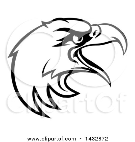 Clipart of a Cartoon Black and White Bald Eagle Mascot Head - Royalty Free Vector Illustration by AtStockIllustration
