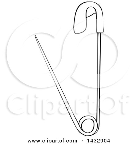Clipart of a Cartoon Black and White Lineart Safety Pin - Royalty Free Vector Illustration by djart