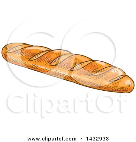Clipart of a Sketched Loaf of Baguette Bread - Royalty Free Vector Illustration by Vector Tradition SM