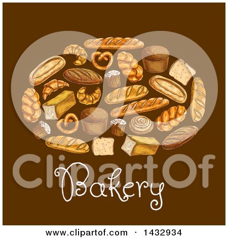 Clipart of a Sketched Loaf Formed of Breads over Text on Brown - Royalty Free Vector Illustration by Vector Tradition SM