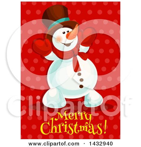 Clipart of a Merry Christmas Greeting and Snowman on Red - Royalty Free Vector Illustration by Vector Tradition SM