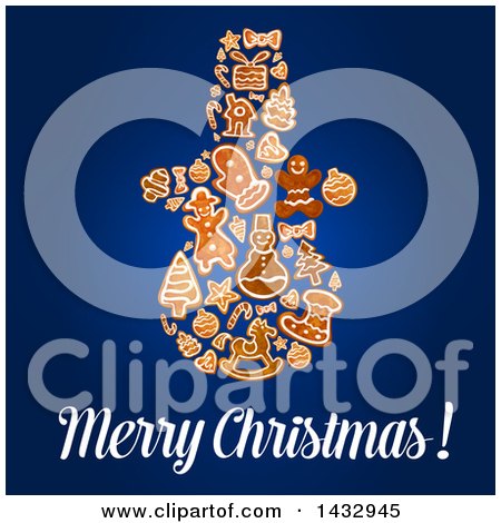 Clipart of a Merry Christmas Greeting and Snowman Formed of Gingerbread Cookies - Royalty Free Vector Illustration by Vector Tradition SM
