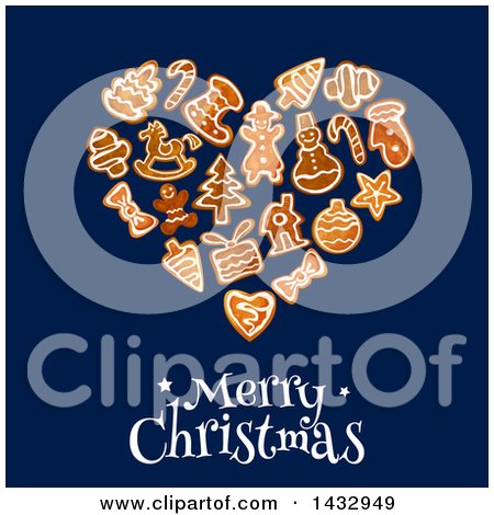 Clipart of a Merry Christmas Greeting and Heart Formed of Gingerbread Cookies - Royalty Free Vector Illustration by Vector Tradition SM