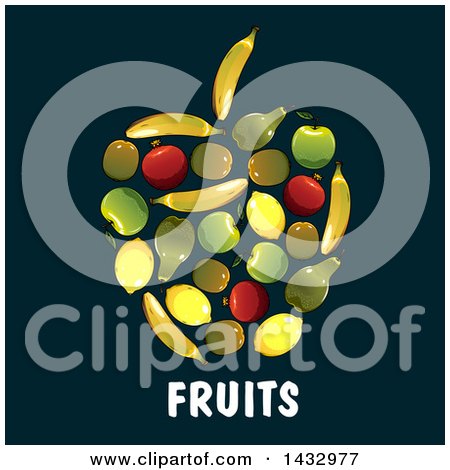 Clipart of an Apple Formed of Fruits over Text on a Dark Background - Royalty Free Vector Illustration by Vector Tradition SM