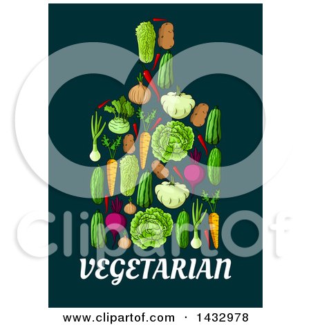 Clipart of a Cutting Board Made of Vegetables over Vegetarian Text - Royalty Free Vector Illustration by Vector Tradition SM