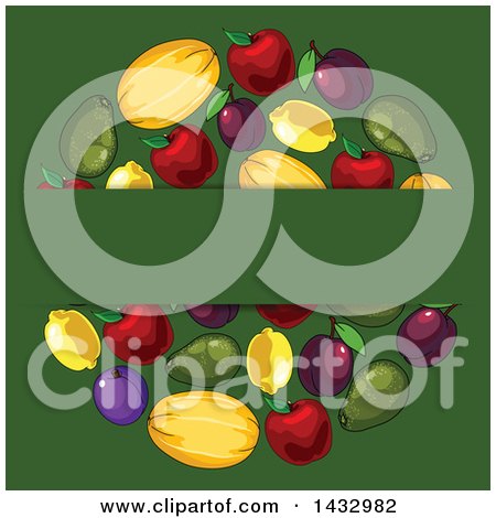 Clipart of a Blank Text Box over a Circle of Fruit on Green - Royalty Free Vector Illustration by Vector Tradition SM