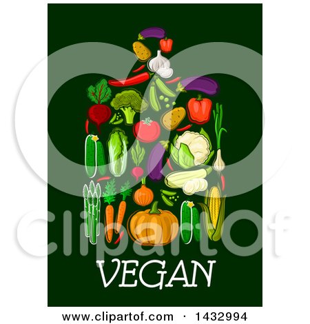 Clipart of a Cutting Board Formed of Produce over Text on a Dark Background - Royalty Free Vector Illustration by Vector Tradition SM