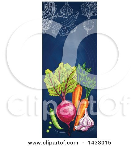Clipart Of A Vertical Website Banner of Sketched Produce on Blue - Royalty Free Vector Illustration by Vector Tradition SM
