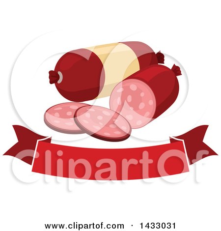 Clipart of Sausage over a Banner - Royalty Free Vector Illustration by Vector Tradition SM