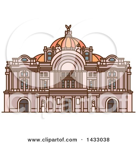 Clipart of a Line Drawing Styled Mexican Landmark, Mexico Palace of Fine Arts - Royalty Free Vector Illustration by Vector Tradition SM