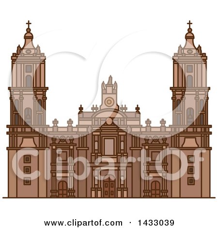 Clipart of a Line Drawing Styled Mexican Landmark, Metropolitan Cathedral - Royalty Free Vector Illustration by Vector Tradition SM