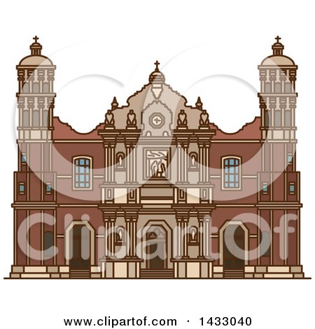Clipart of a Line Drawing Styled Mexican Landmark, Our Lady of Guadalupe Basilica - Royalty Free Vector Illustration by Vector Tradition SM