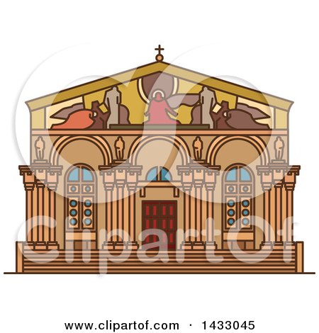 Clipart of a Line Drawing Styled Israel Landmark, Church of All Nations - Royalty Free Vector Illustration by Vector Tradition SM