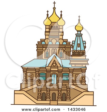 Clipart of a Line Drawing Styled Israel Landmark, Church of Mary Magdalene. - Royalty Free Vector Illustration by Vector Tradition SM
