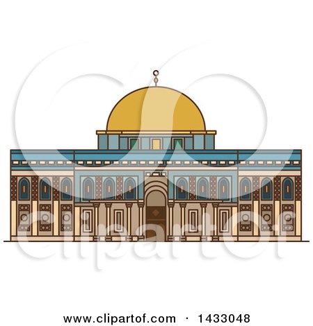 Clipart of a Line Drawing Styled Israel Landmark, Al-Aqsa Mosque - Royalty Free Vector Illustration by Vector Tradition SM