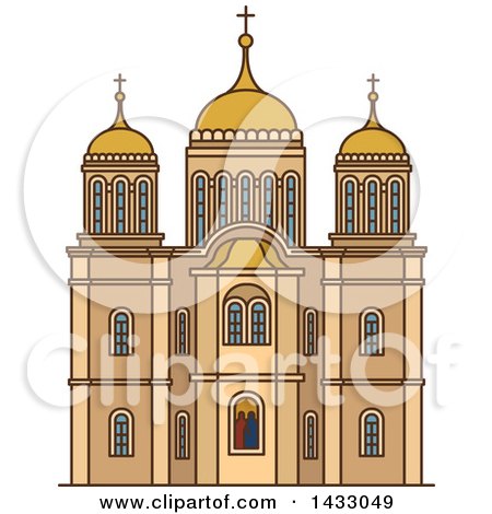 Clipart of a Line Drawing Styled Israel Landmark, Monastery Ein Karem - Royalty Free Vector Illustration by Vector Tradition SM