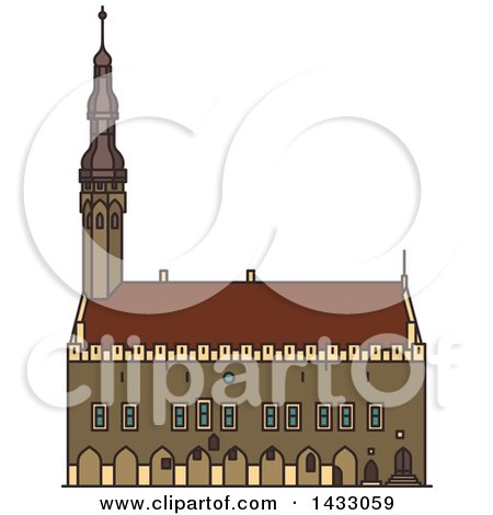 Clipart of a Line Drawing Styled Estonia Landmark, Tallinn Town Hall - Royalty Free Vector Illustration by Vector Tradition SM