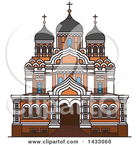Clipart of a Line Drawing Styled Estonia Landmark, Alexander Nevsky Cathedral - Royalty Free Vector Illustration by Vector Tradition SM