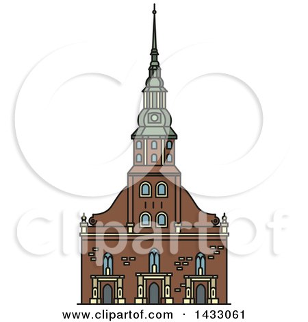 Clipart of a Line Drawing Styled Latvia Landmark, St. Peter Church - Royalty Free Vector Illustration by Vector Tradition SM