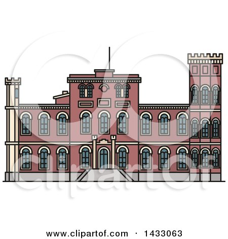 Clipart of a Line Drawing Styled Latvia Landmark, Birini Palace - Royalty Free Vector Illustration by Vector Tradition SM