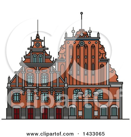 Clipart of a Line Drawing Styled Latvia Landmark, House of Blackheads - Royalty Free Vector Illustration by Vector Tradition SM