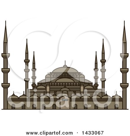 Clipart of a Line Drawing Styled Turkey Landmark, Sultan Ahmed Mosque - Royalty Free Vector Illustration by Vector Tradition SM
