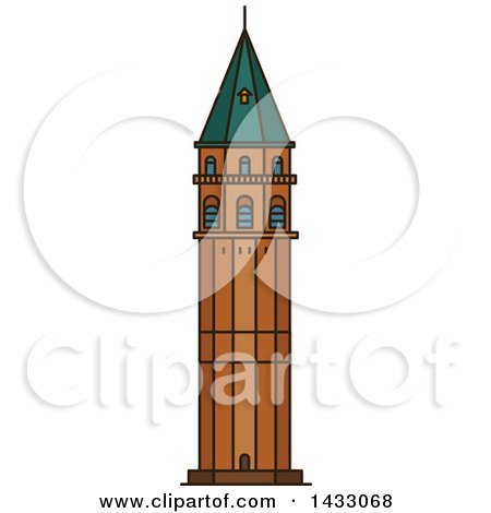 Clipart of a Line Drawing Styled Turkey Landmark, Galata Tower - Royalty Free Vector Illustration by Vector Tradition SM