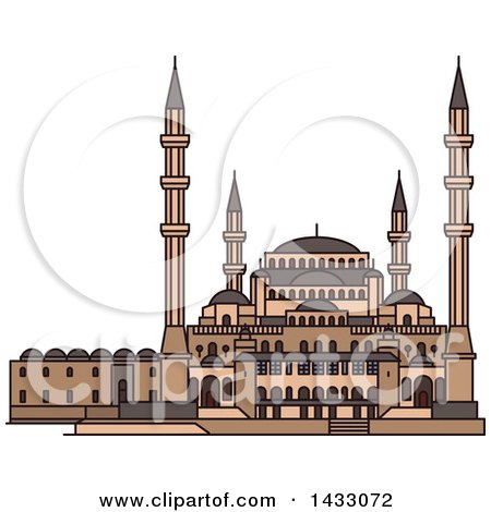 Clipart of a Line Drawing Styled Turkey Landmark, Kocatepe Mosque - Royalty Free Vector Illustration by Vector Tradition SM