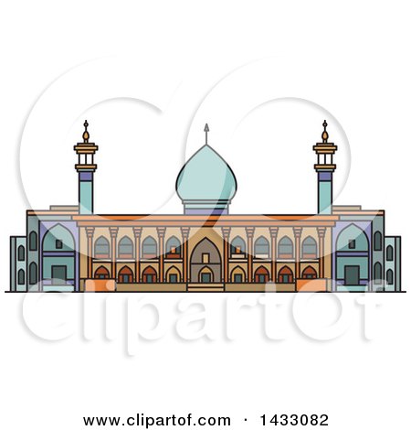 Clipart of a Line Drawing Styled Iran Landmark, Shah Cheragh Mausoleum - Royalty Free Vector Illustration by Vector Tradition SM