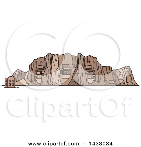 Clipart of a Line Drawing Styled Iran Landmark, Naqsh-e Rustam and Cube of Zoroaster - Royalty Free Vector Illustration by Vector Tradition SM