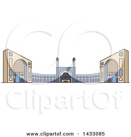 Clipart of a Line Drawing Styled Iran Landmark, Jama Masjid - Royalty Free Vector Illustration by Vector Tradition SM