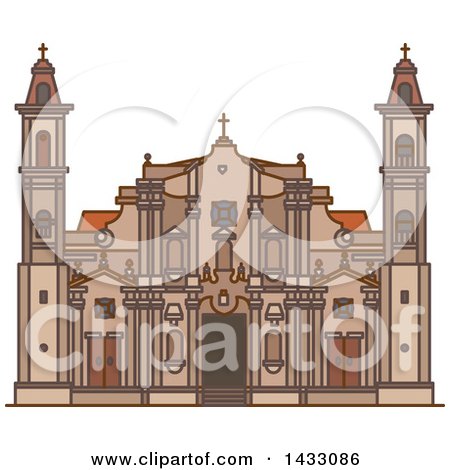 Clipart of a Line Drawing Styled Cuban Landmark, St Christopher Havana Cathedral - Royalty Free Vector Illustration by Vector Tradition SM