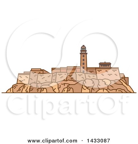 Clipart of a Line Drawing Styled Cuban Landmark, Real Fuerza Fortress - Royalty Free Vector Illustration by Vector Tradition SM