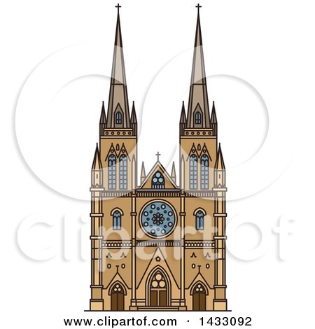 Clipart of a Line Drawing Styled Australian Landmark, St Mary Cathedral - Royalty Free Vector Illustration by Vector Tradition SM