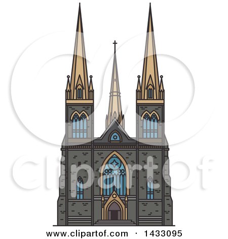 Clipart of a Line Drawing Styled Australian Landmark, St Patrick Cathedral - Royalty Free Vector Illustration by Vector Tradition SM