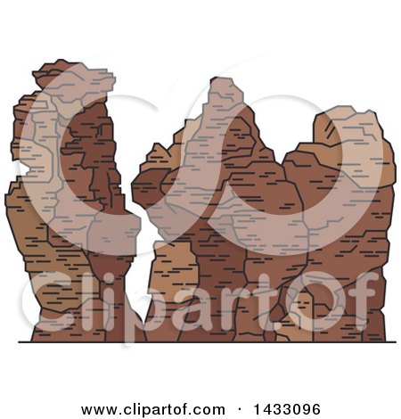 Clipart of a Line Drawing Styled Australian Landmark, Three Sisters Rock - Royalty Free Vector Illustration by Vector Tradition SM