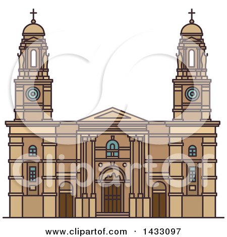 Clipart of a Line Drawing Styled Uruguay Landmark, Church of Our Lady of the Mount Carmel - Royalty Free Vector Illustration by Vector Tradition SM