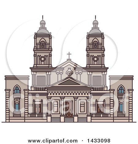 Clipart of a Line Drawing Styled Uruguay Landmark, Cathedral of Mercedes - Royalty Free Vector Illustration by Vector Tradition SM