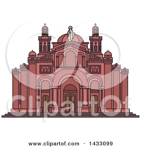 Clipart of a Line Drawing Styled Uruguay Landmark, National Shrine of the Sacred Heart of Jesus - Royalty Free Vector Illustration by Vector Tradition SM