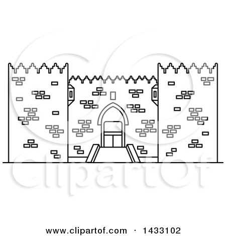 Clipart of a Black and White Line Drawing Styled Israel Landmark, Damascus Gate - Royalty Free Vector Illustration by Vector Tradition SM
