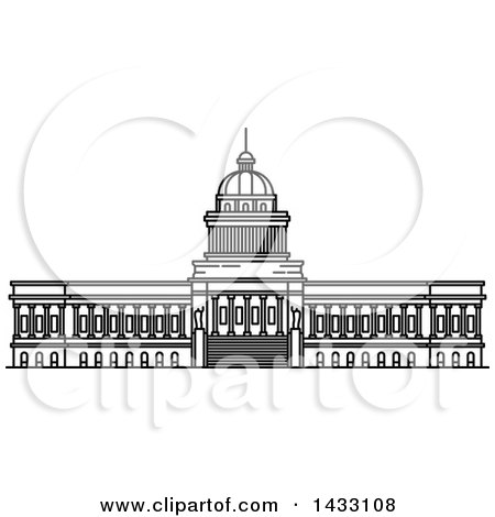 Clipart of a Black and White Line Drawing Styled Cuban Landmark, National Capitol - Royalty Free Vector Illustration by Vector Tradition SM