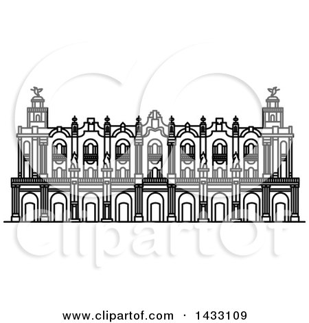 Clipart of a Black and White Line Drawing Styled Cuban Landmark, Great Theatre of Havana - Royalty Free Vector Illustration by Vector Tradition SM