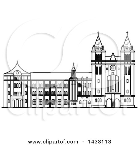 Clipart of a Black and White Line Drawing Styled Brazilian Landmark, Sao Bento Monastery - Royalty Free Vector Illustration by Vector Tradition SM