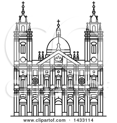 Clipart of a Black and White Line Drawing Styled Brazilian Landmark, Candelaria Church - Royalty Free Vector Illustration by Vector Tradition SM